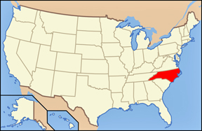 USA map showing location of North Carolind